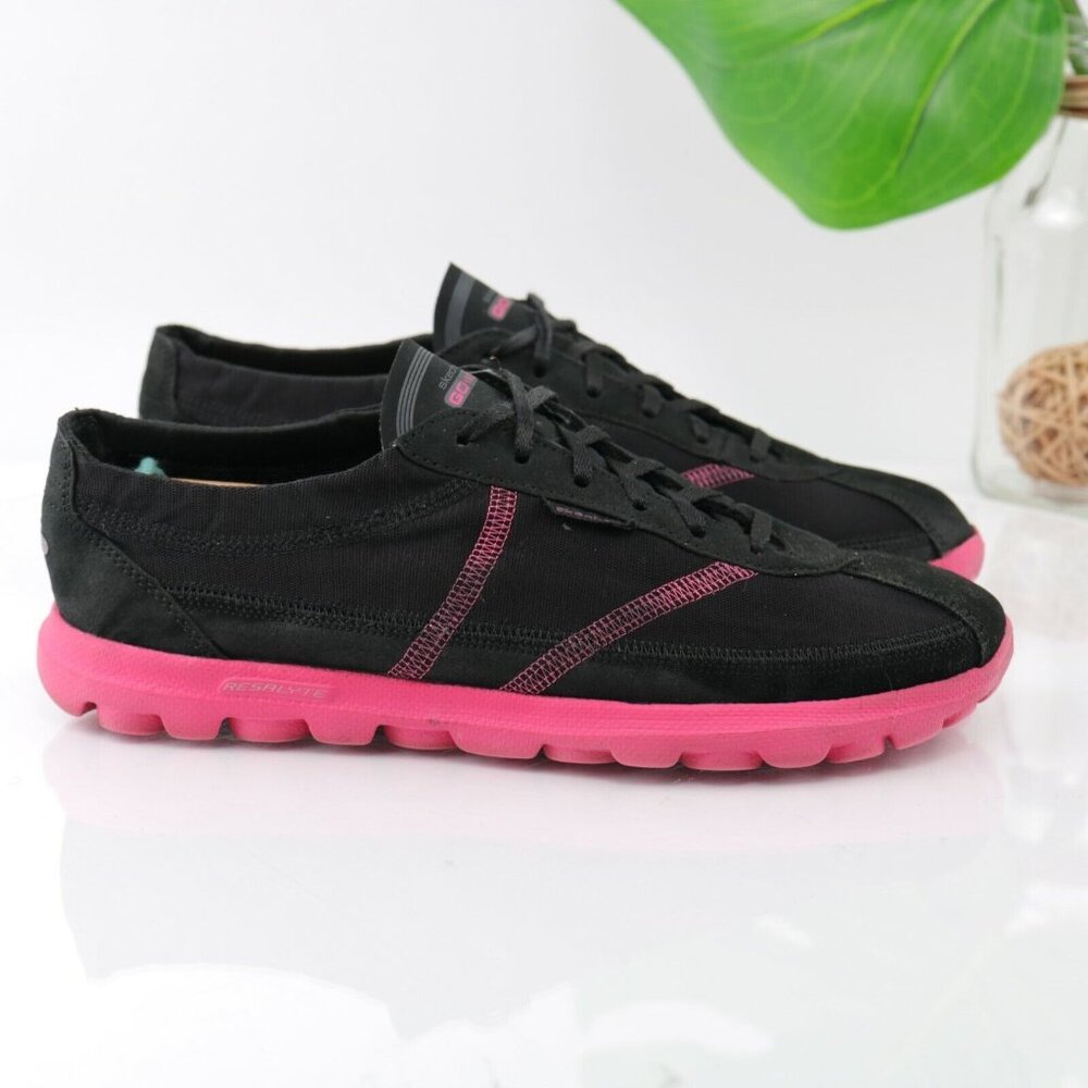 Skechers Womens Go Walk Nice Sneaker‎ Size 7 Black Pink Active Shoe Comfy Casual